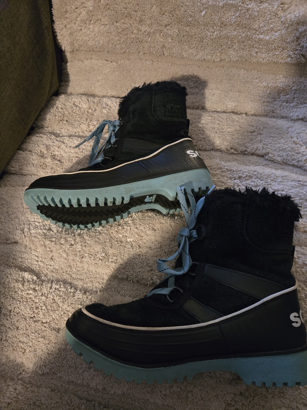 Sorel Kids Black and Light Blue Winter Lace-Up Boots